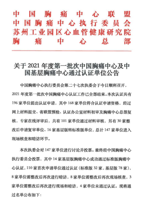 【专科建设】石岛人民医院胸痛中心顺利通过国家认证！